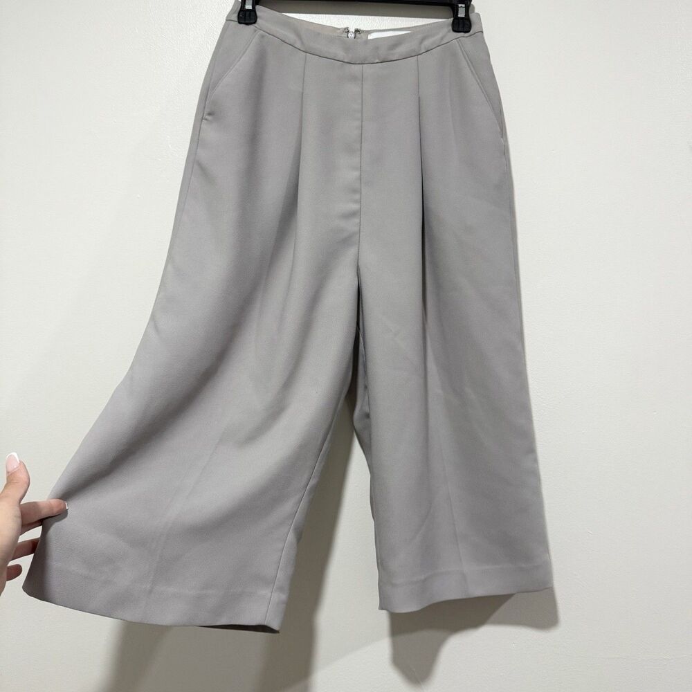 REISS Gray Wide Leg Crop Trousers Dress Pants Pockets Officewear Women Sz US 4